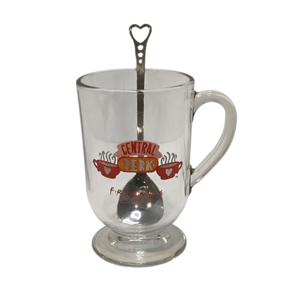 🍄 Friends Central Perk Glass Mug with Heart Spoon